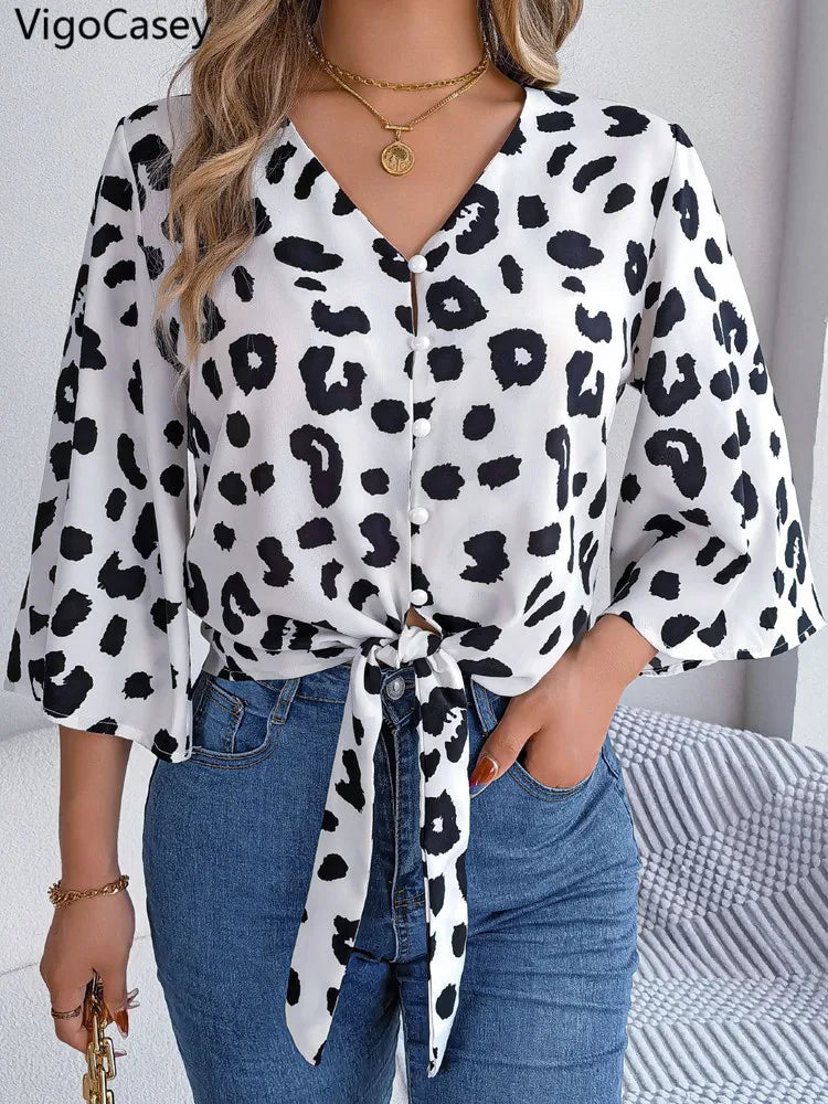 VigoCasey 2025 Female Leopard Print Chiffon Shirt Women Casual Long Sleeve Top Spring Office Lady Single Breasted Tops Clothes