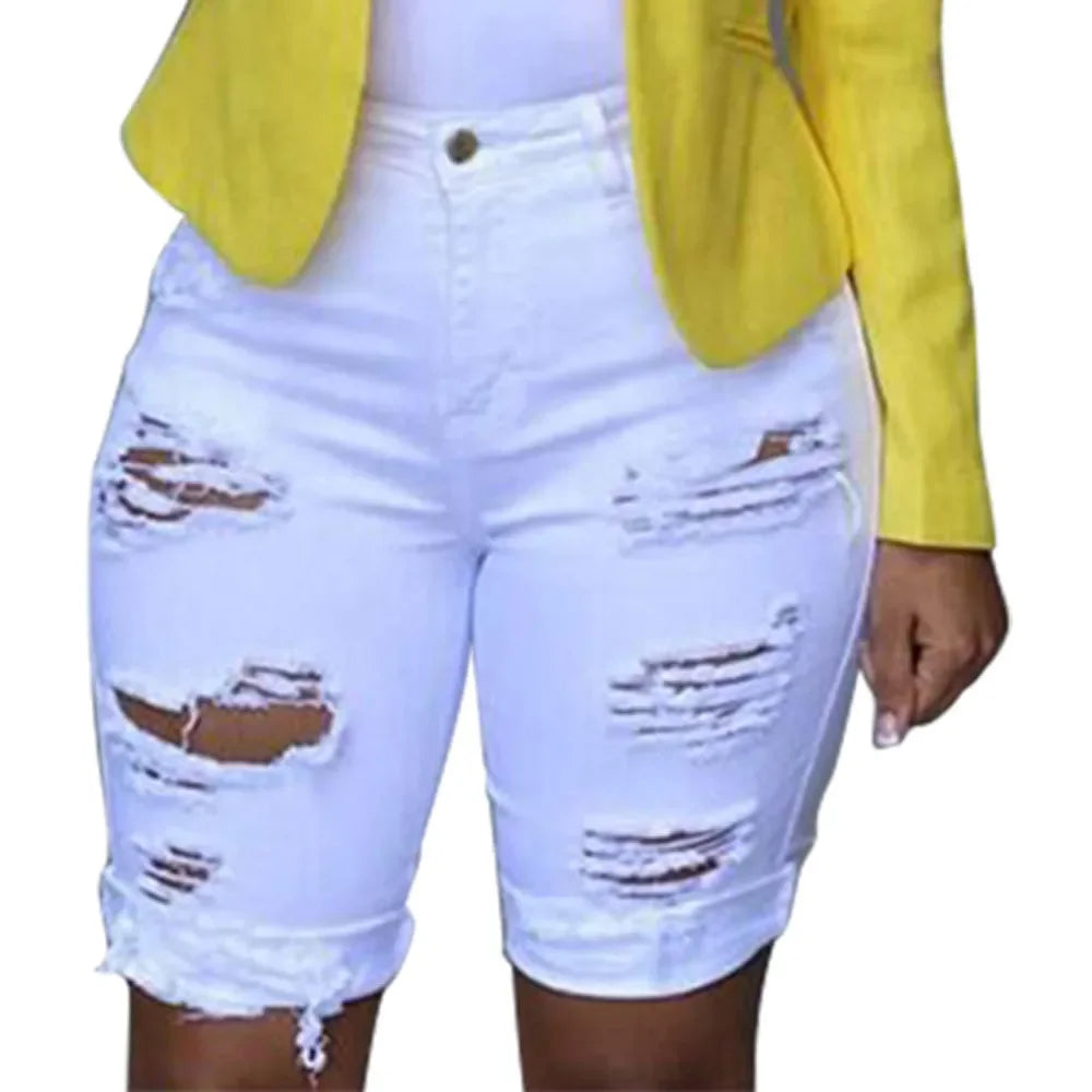 Denim Shorts Women Plus Size Destroyed Hole