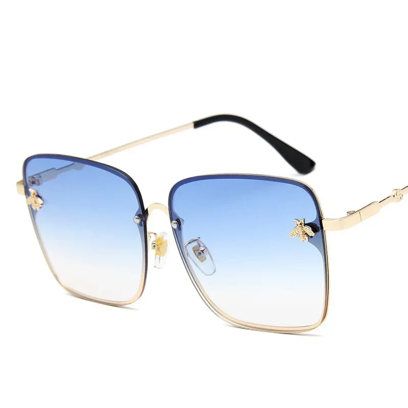 2024 New Fashion Lady Oversized Rimless Square Bee Sunglasses Women Men Small Glasses Gradient Sun Glasses Female UV400