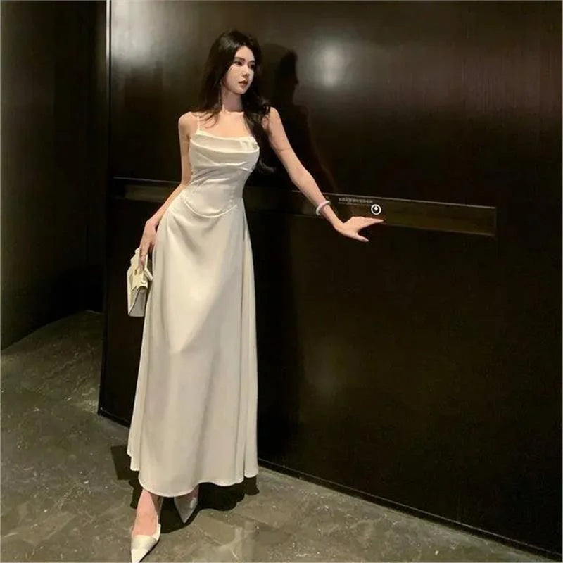 Pure Desire Spring Summer Women's Dr Wind Prure Pleat Design Strapl A-Line Long Skirt Slimming Effect No Sve