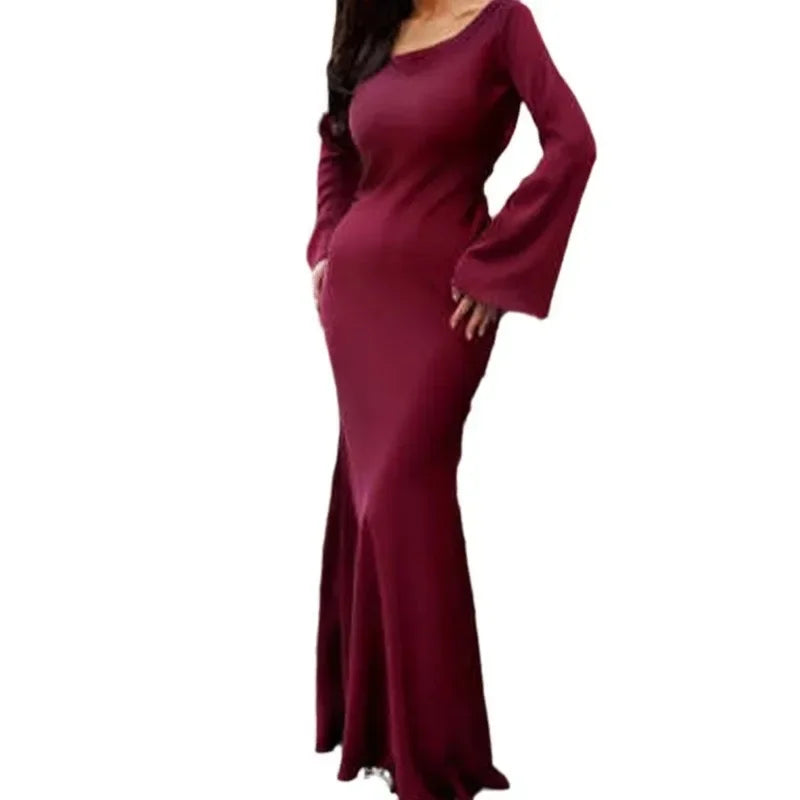 Autumn Winter Women's Long Sleeve round Neck Dress Belted Waist Ankle Length Pure Color Lazy Style National Trend Dress