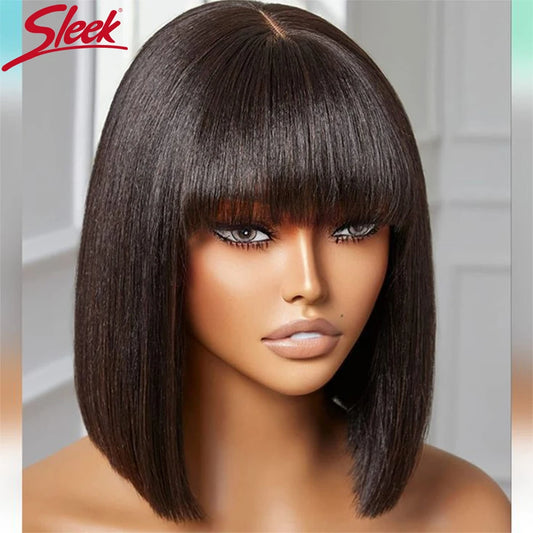 Sleek Short Human Hair Wigs For Women P4/30 Brown Highlight Colored Straight Bob Hair With Bangs Real Lace inside Hair Wigs