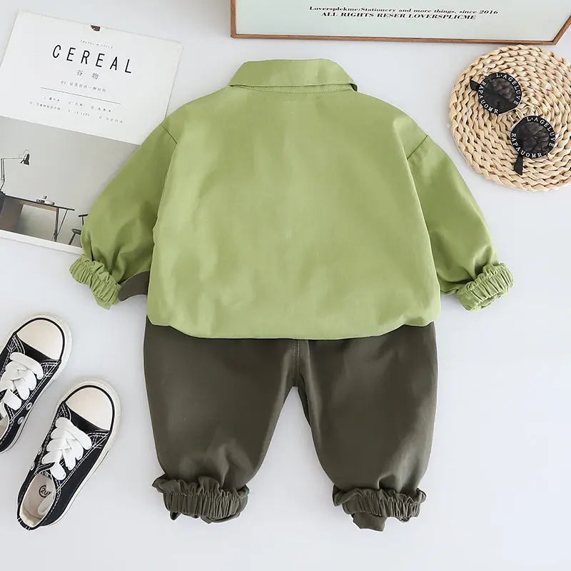 New Spring Kids Clothes Kids Cotton Sport Patchwork Dinosaur Baby Shirt Jeans 2Pcs/Set Children Boys Casual Suit 1 2 3 4 5 Years