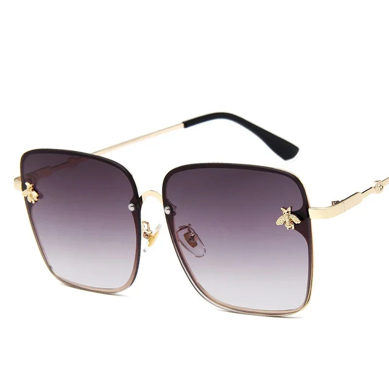 2024 New Fashion Lady Oversized Rimless Square Bee Sunglasses Women Men Small Glasses Gradient Sun Glasses Female UV400