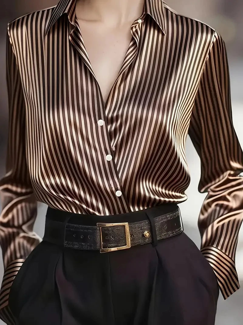 Autumn French design sense retro striped niche long-sleeved shirt for women