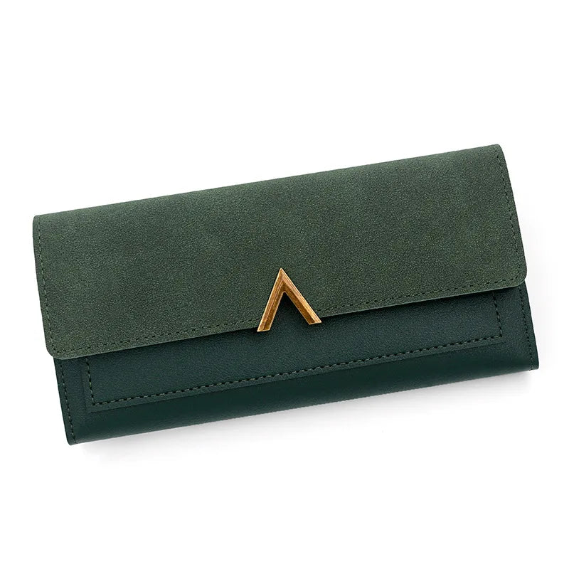 New Korean version women's wallet long V-shaped buckle three fold wallet for women, hand-held bag, change card bag