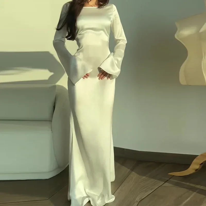 Autumn Winter Women's Long Sleeve round Neck Dress Belted Waist Ankle Length Pure Color Lazy Style National Trend Dress