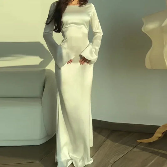 Autumn Winter Women's Long Sleeve round Neck Dress Belted Waist Ankle Length Pure Color Lazy Style National Trend Dress
