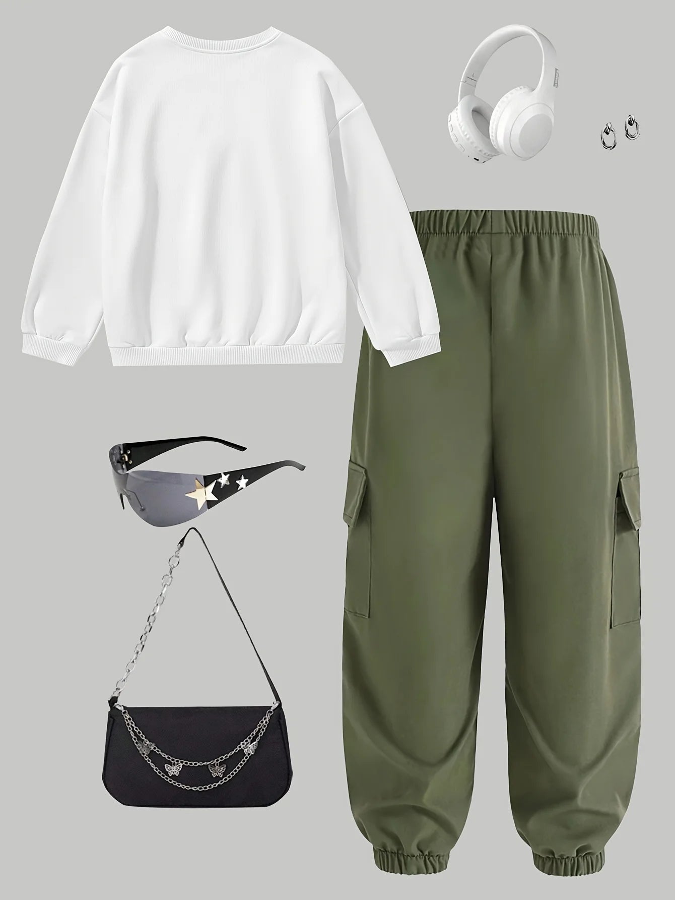 Kids Clothes Girls Letter Print Casual Sweatshirt&Cargo Pants Set Girl Autumn Streetwear Style Sweatshirt Two-Piece Pocket Cargo