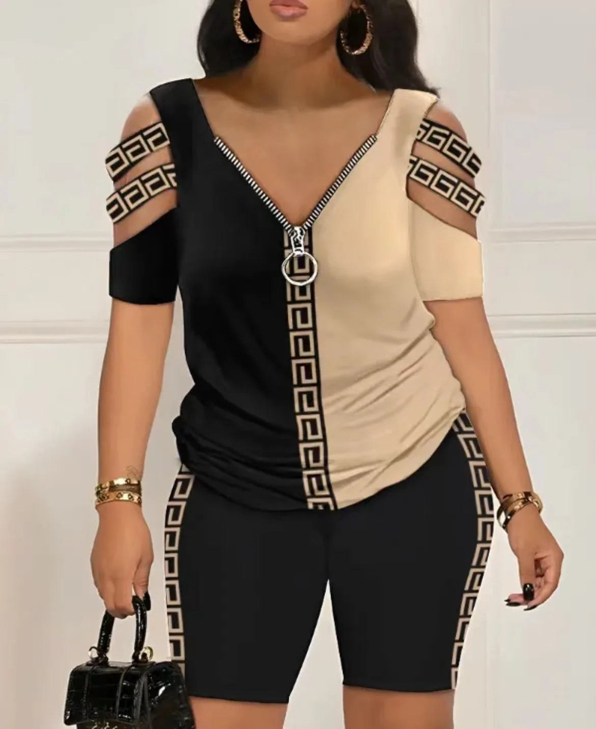 Summer Casual Loose Print T Shirts Two Piece Set For Women