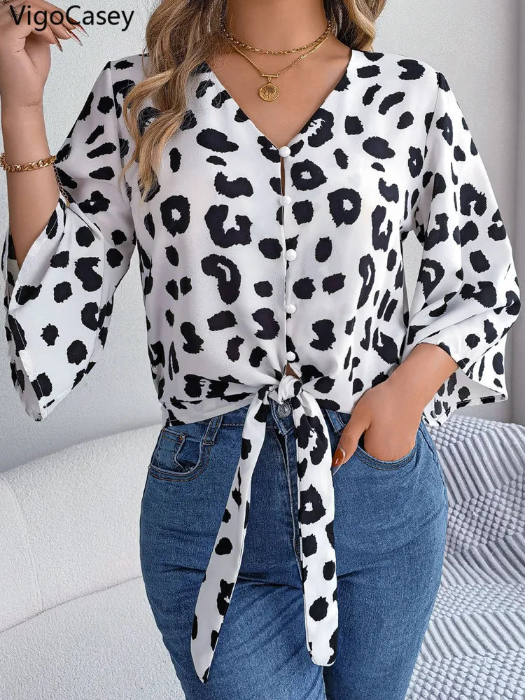 VigoCasey 2025 Female Leopard Print Chiffon Shirt Women Casual Long Sleeve Top Spring Office Lady Single Breasted Tops Clothes