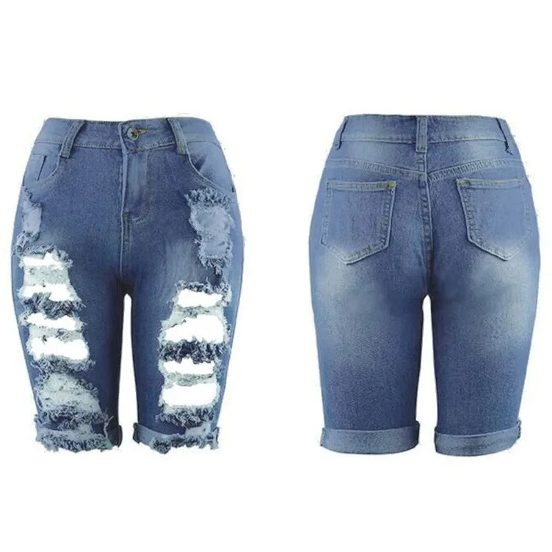 Denim Shorts Women Plus Size Destroyed Hole
