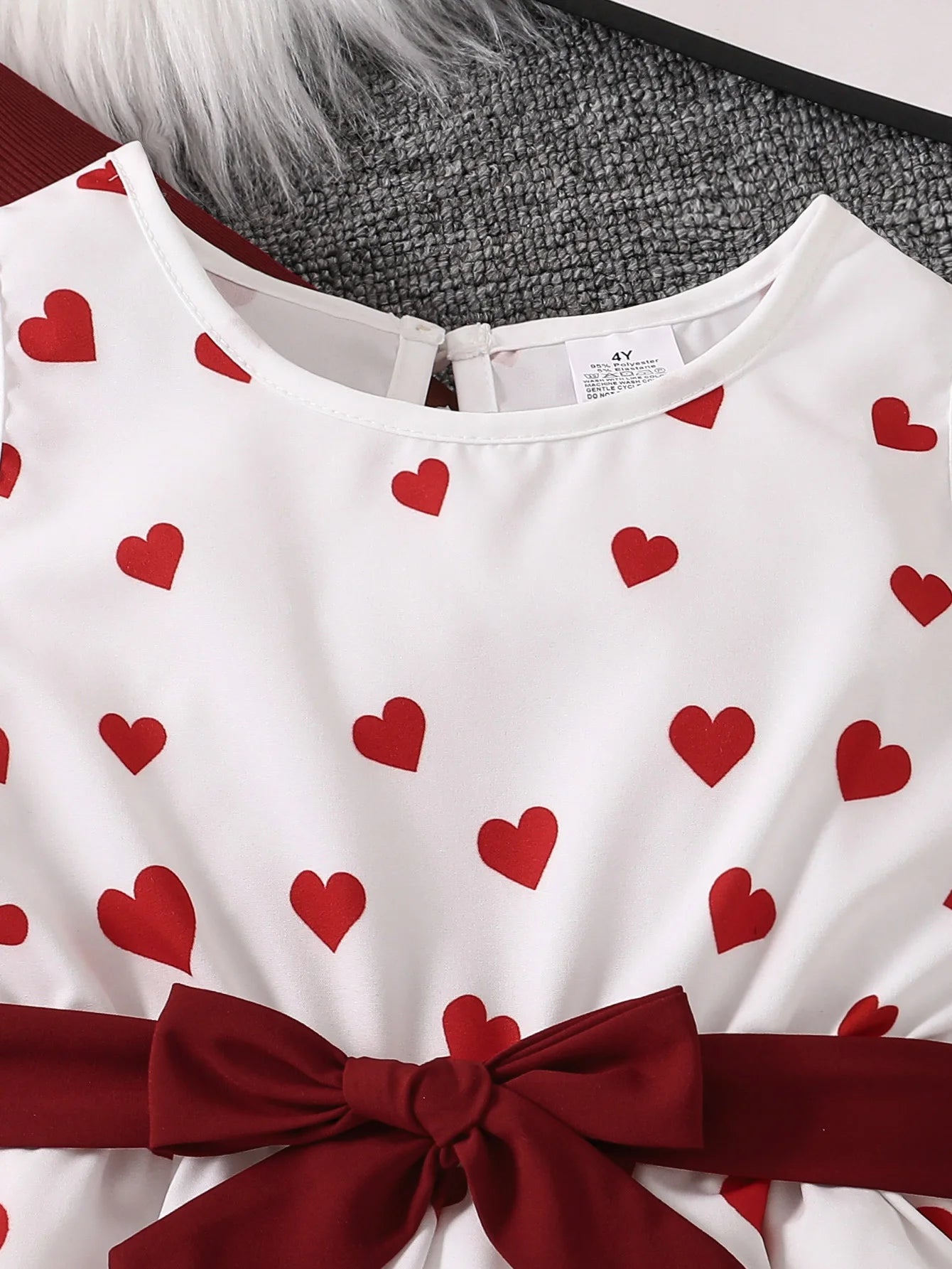 Spring Autumn Casual Cute Girl Two-Piece Set Red Vest Heart-Shaped Floral Skirt Fashion Outfit for Girls