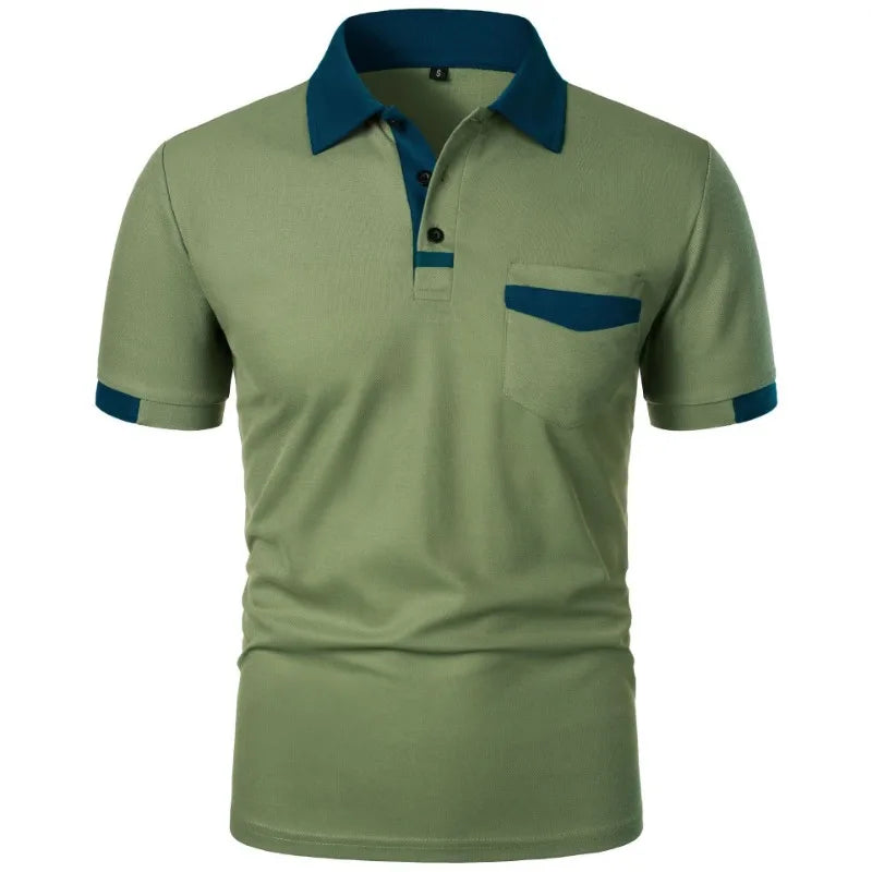 New Men's Short Sleeve T Shirts Solid Color Polo Shirt with Pockets Breathable Loose Basic Shirts for Men Lightweight Tops