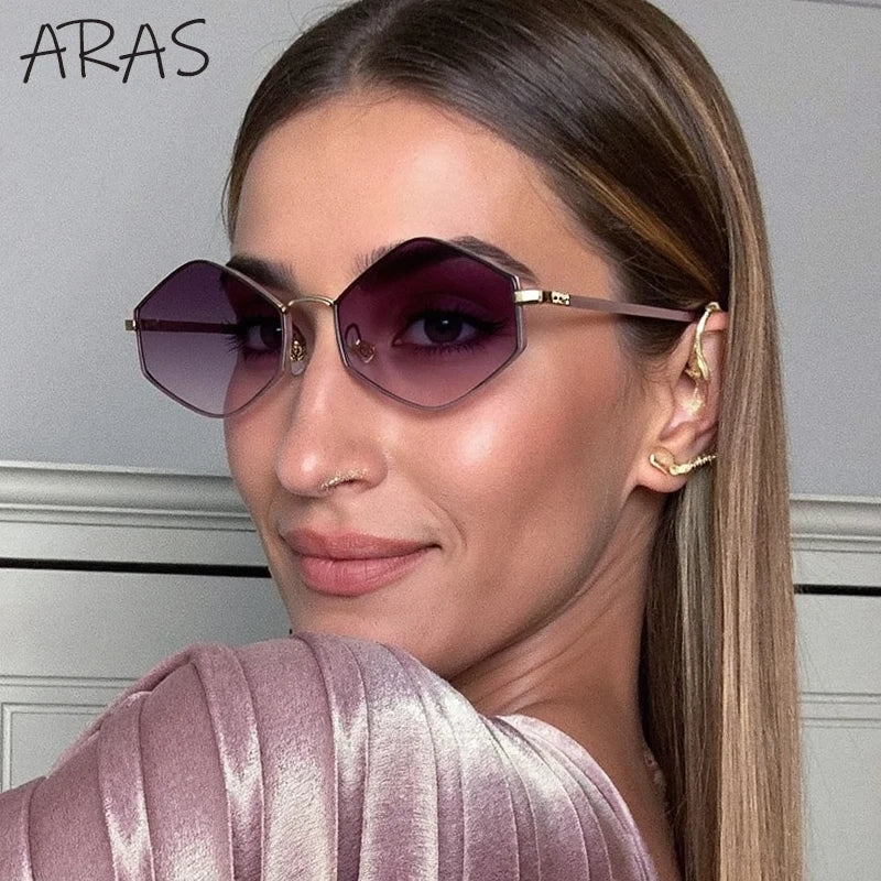 Small Hexagon Irregular Punk Sunglasses Women 2026 Luxury Brand Design Vintage Polygon Sun Glasses Metal Frame Shades Eyewear