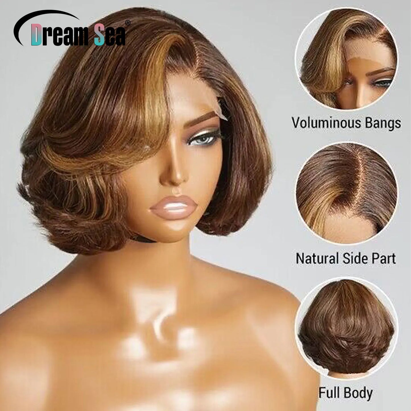 Blonde Highlight Short Bob Human Hair Wigs 200 Density Side Part 13x4 Lace Frontal Wig Pixie Cut Brazilian Remy Hair For Women