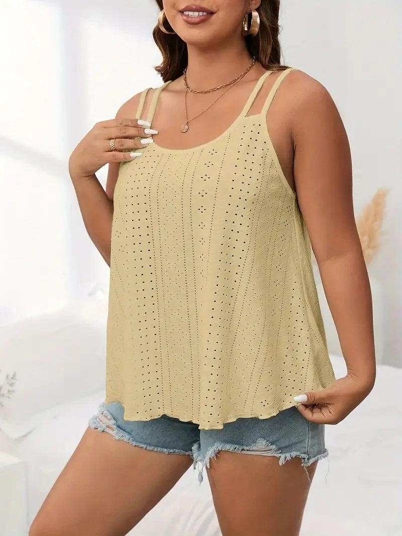 Dual Strap Cami Top with Breathable Crew Neck - Effortlessly Chic Summer Style for Curvy Women