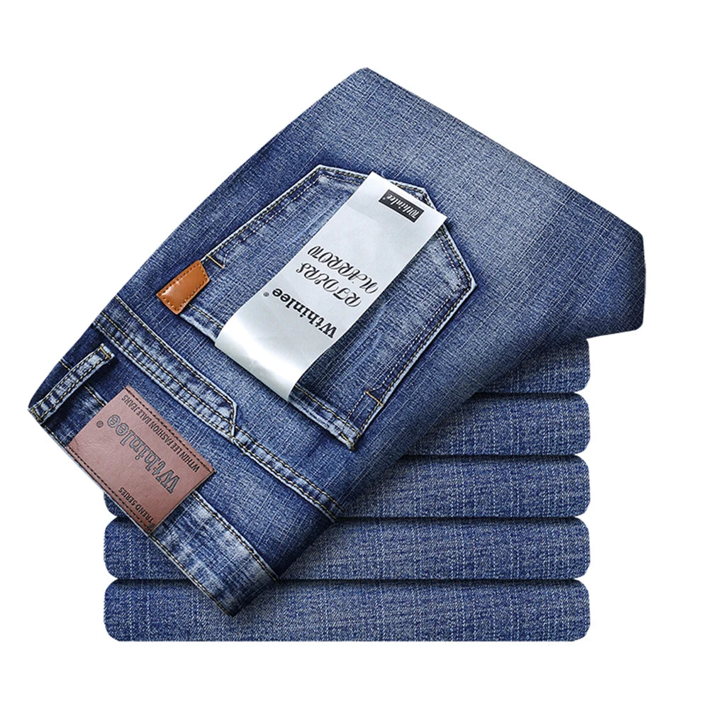 Wthinlee Business Men Jeans Casual Straight Stretch Fashion Classic Blue Black Work Denim Trousers Spring Summer Brand Clothing