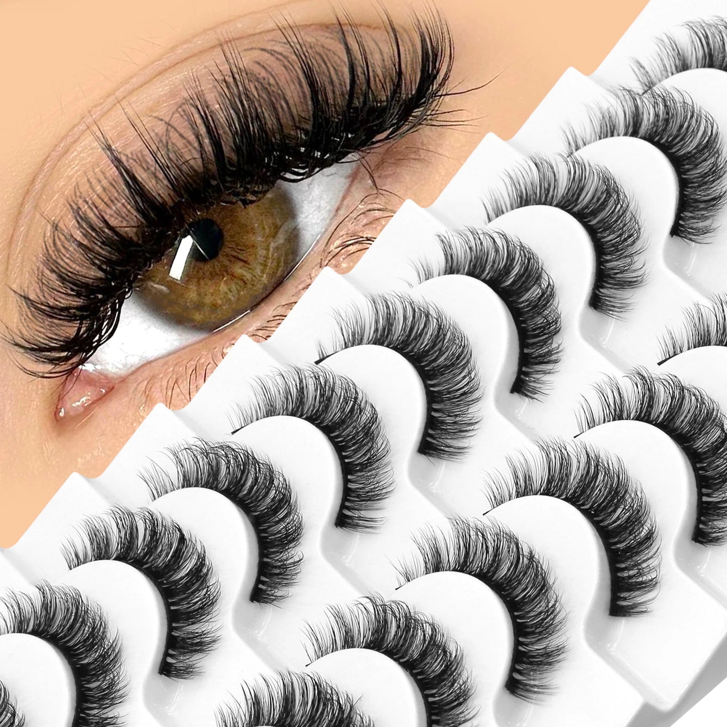 VELTRINAY False Lashes Cat Eye Eyelashes Faux Mink Fluffy Lashes Wispy Fake Eyelashes Thick Strips Lashes Makeup