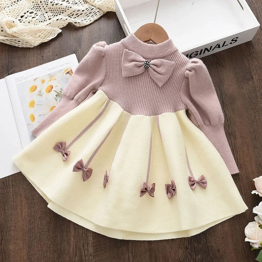 Bear Leader Sweet Girl Princess Sweater Dress Autumn Knitted Long Sleeve Clothes Winter Baby Dress Kids Clothes Girls Vestido