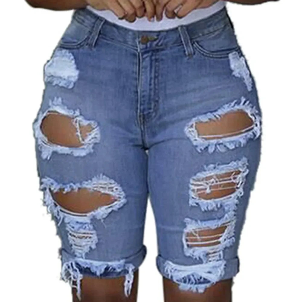 Denim Shorts Women Plus Size Destroyed Hole