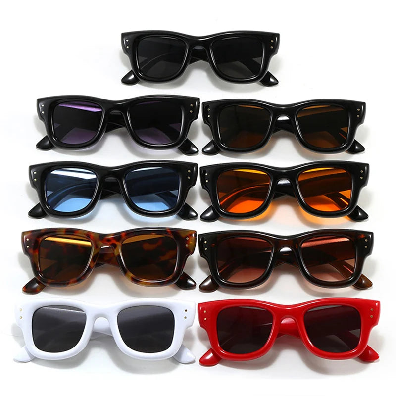 JNPCXI New Square Rivets Women Gradient Sunglasses Shades UV400 Fashion Black Tea Men Trending Sun Glasses