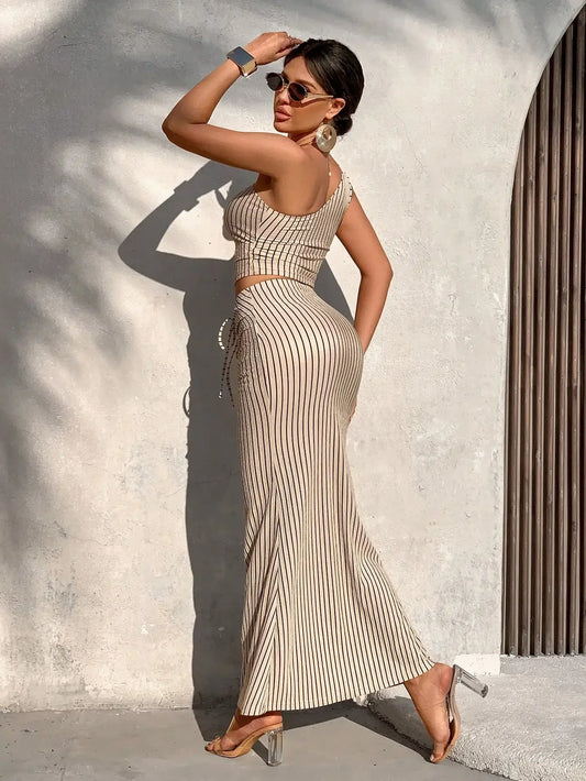 Short Top And Pleated Mermaid Skirt Two-Piece Set