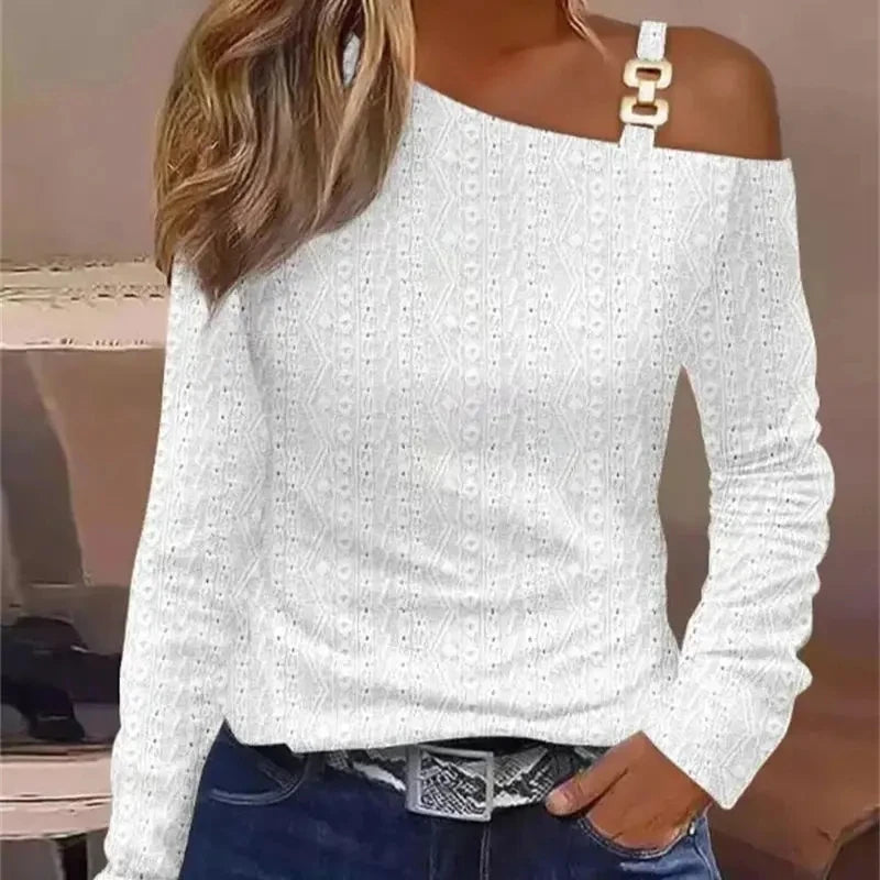Women's Cold Shoulder Tops Long Sleeve Casual Jacquard Weave Shirts Twist Knot Top Tunic Blouse