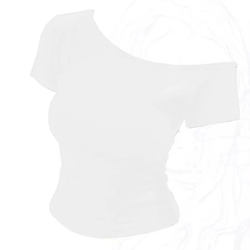 Short sleeve T shirt One shoulder Female Sexy