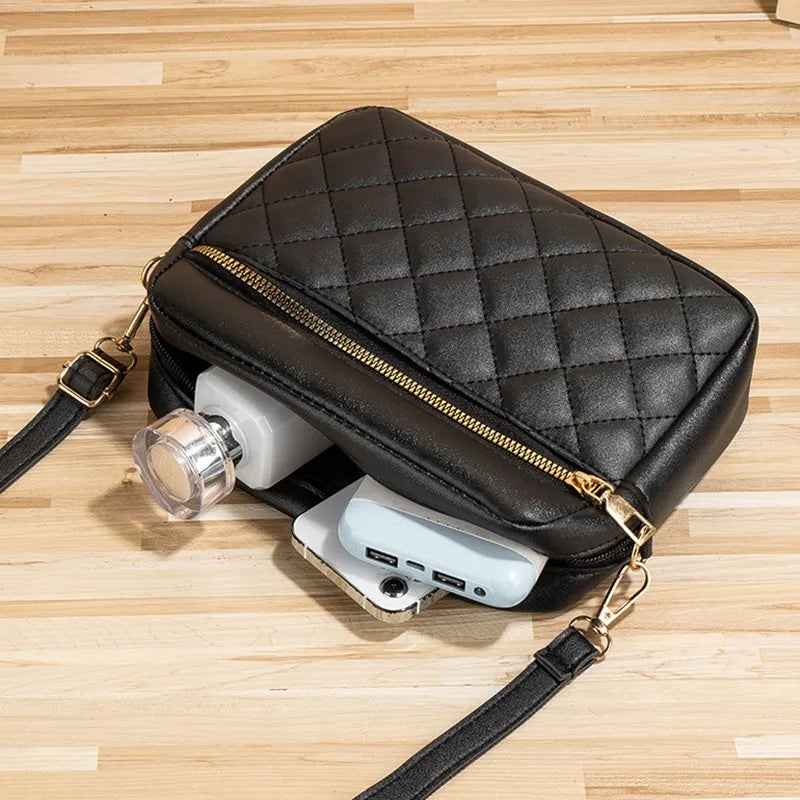 PU Leather Crossbody Bags Zipper New Fashion Shoulder Bag for Women Large Capacity Embroidery Thread Small Purse and Handbags