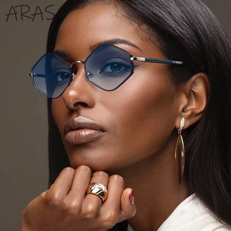 Small Hexagon Irregular Punk Sunglasses Women 2026 Luxury Brand Design Vintage Polygon Sun Glasses Metal Frame Shades Eyewear