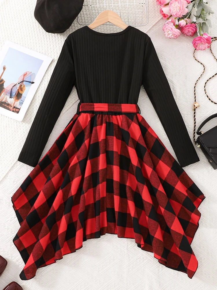 Autumn And Winter Women's And Children's Casual Fashion Elegant Irregular Skirt Long Sleeved Dress