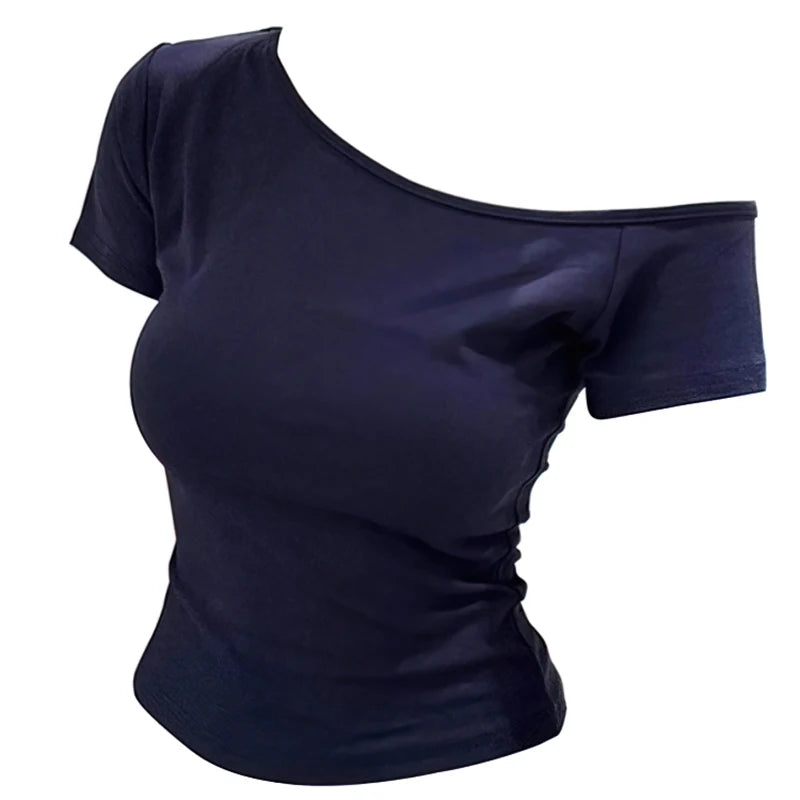 Short sleeve T shirt One shoulder Female Sexy
