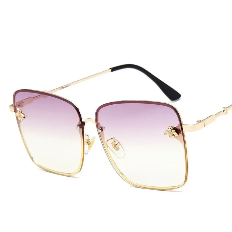 2024 New Fashion Lady Oversized Rimless Square Bee Sunglasses Women Men Small Glasses Gradient Sun Glasses Female UV400