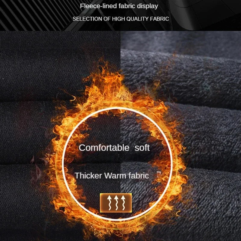 Wthinlee Brand Brushed Jeans  Winter Jeans Men Slim Fit Stretch Thick Velvet Pants Warm Jeans Casual Fleece Trousers Male