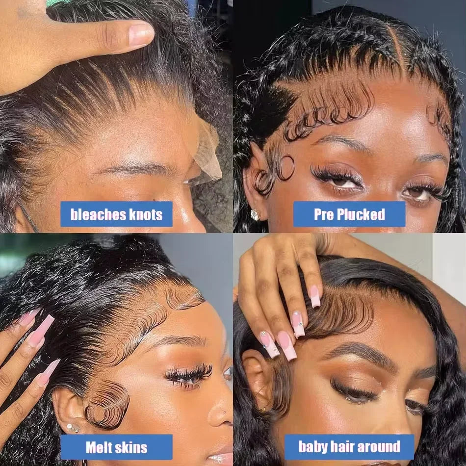 Brazilian Curly Short Bob 13x4 HD Lace Frontal Wigs 220% Deep Water Wave 4x4 Lace Front Wig 100% Human Hair For Women 14 16 Inch