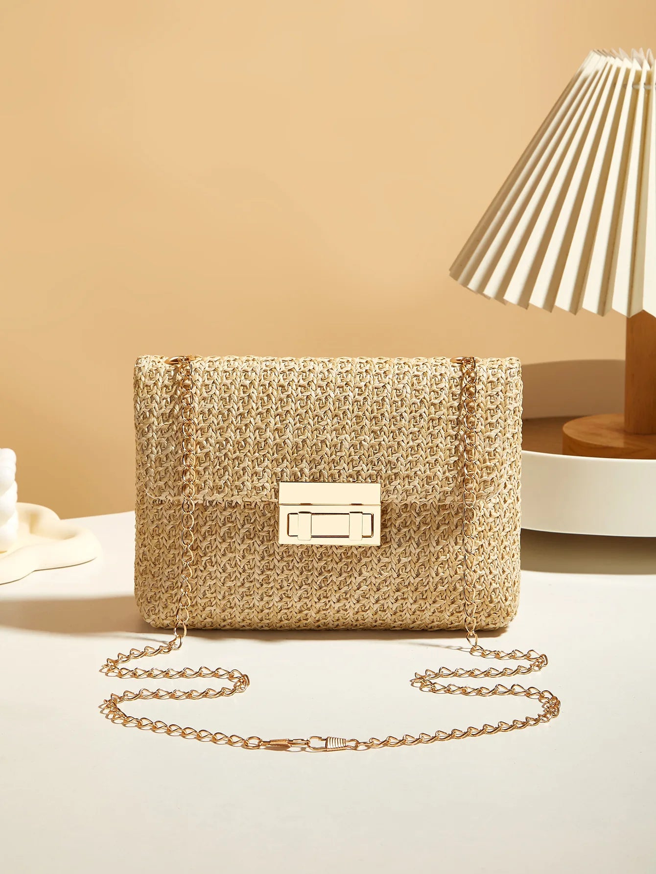 Fashion crossbody bag Korean version trendy grass woven women's bag lock closure simple small square bag