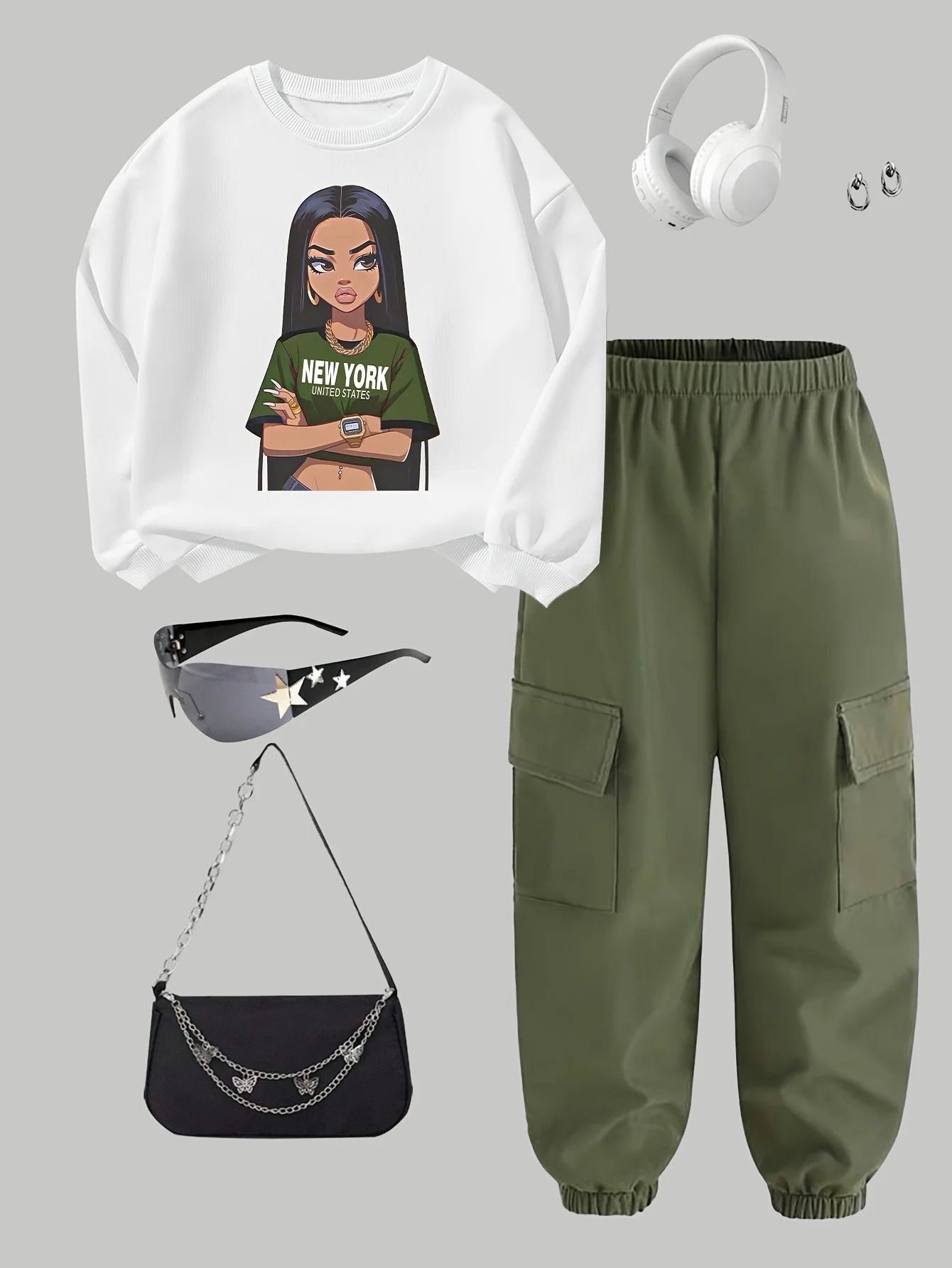 Kids Clothes Girls Letter Print Casual Sweatshirt&Cargo Pants Set Girl Autumn Streetwear Style Sweatshirt Two-Piece Pocket Cargo