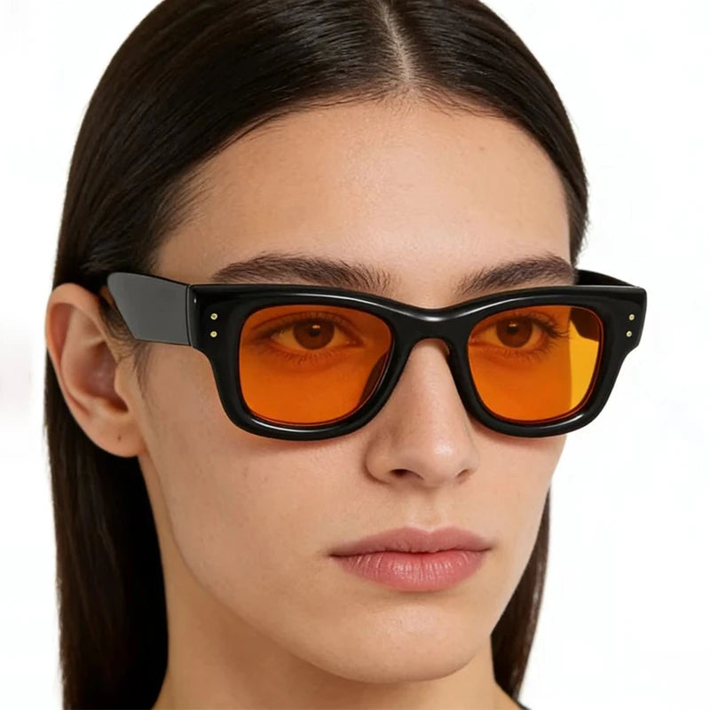 JNPCXI New Square Rivets Women Gradient Sunglasses Shades UV400 Fashion Black Tea Men Trending Sun Glasses