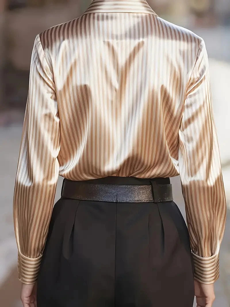 Autumn French design sense retro striped niche long-sleeved shirt for women