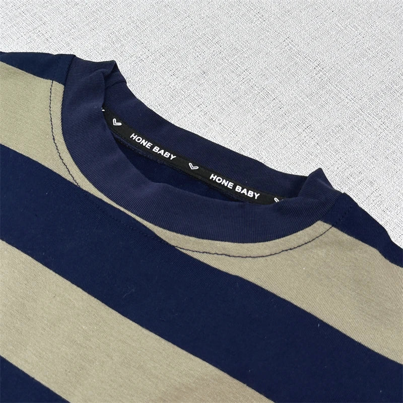 baby boy clothes set summer solid color striped casual