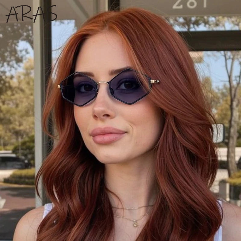 Small Hexagon Irregular Punk Sunglasses Women 2026 Luxury Brand Design Vintage Polygon Sun Glasses Metal Frame Shades Eyewear