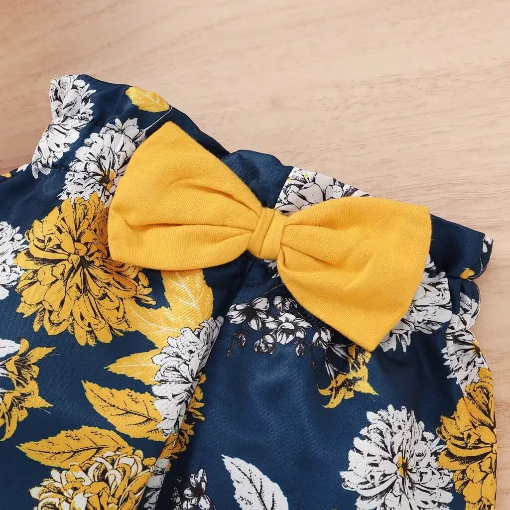 Baby Girls Clothing Set Short Sleeve Bodysuit +Floral Pants with Bow + Headband 3PCS Outfits Toddler Baby Girl Clothing