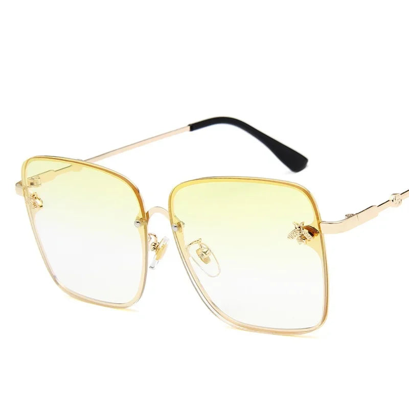 2024 New Fashion Lady Oversized Rimless Square Bee Sunglasses Women Men Small Glasses Gradient Sun Glasses Female UV400
