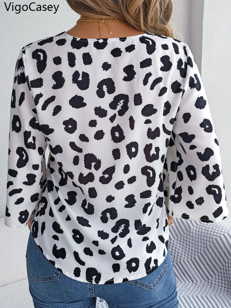VigoCasey 2025 Female Leopard Print Chiffon Shirt Women Casual Long Sleeve Top Spring Office Lady Single Breasted Tops Clothes