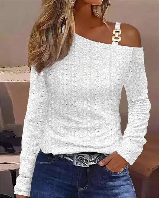 Women's Cold Shoulder Tops Long Sleeve Casual Jacquard Weave Shirts Twist Knot Top Tunic Blouse