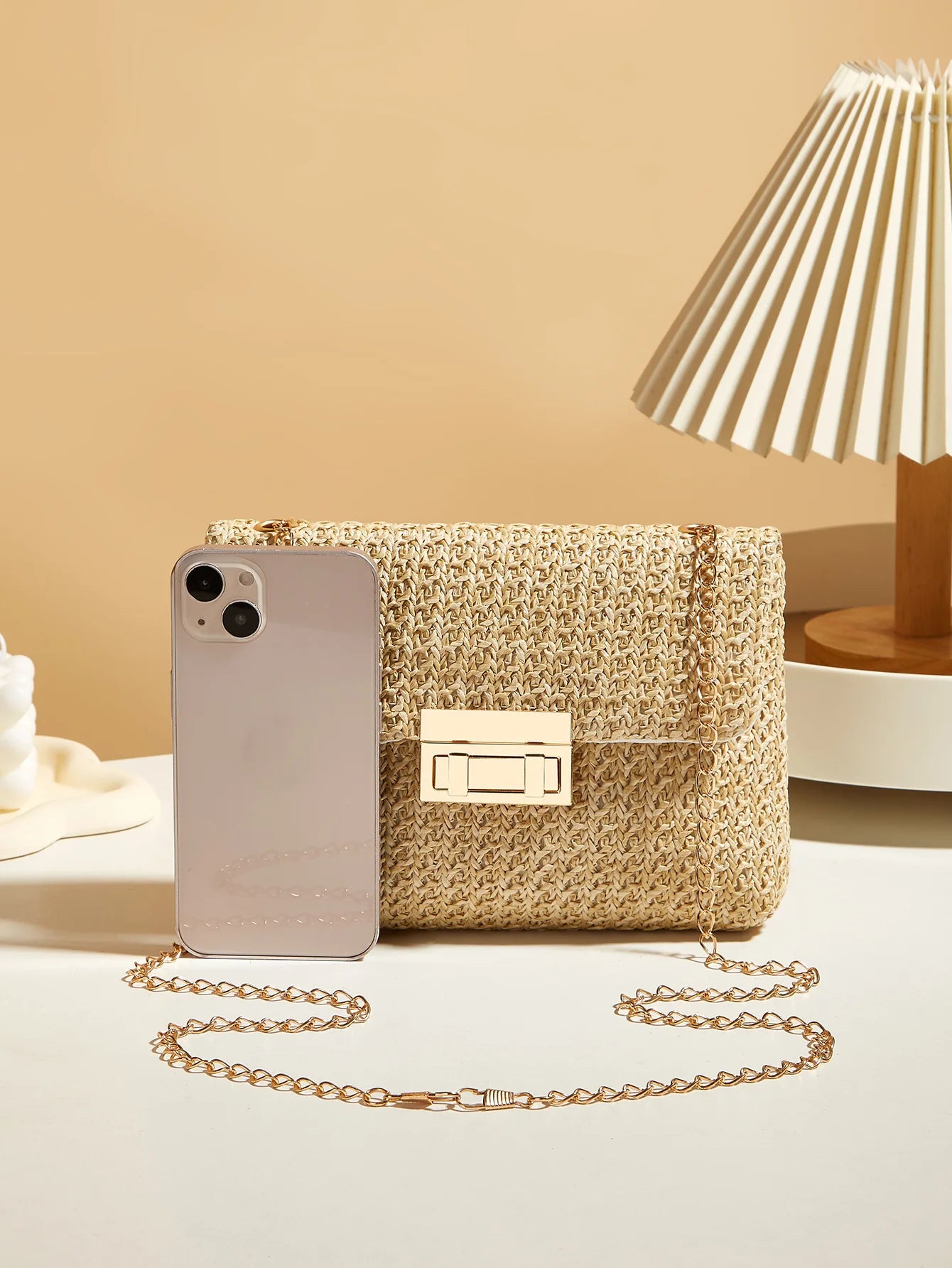 Fashion crossbody bag Korean version trendy grass woven women's bag lock closure simple small square bag