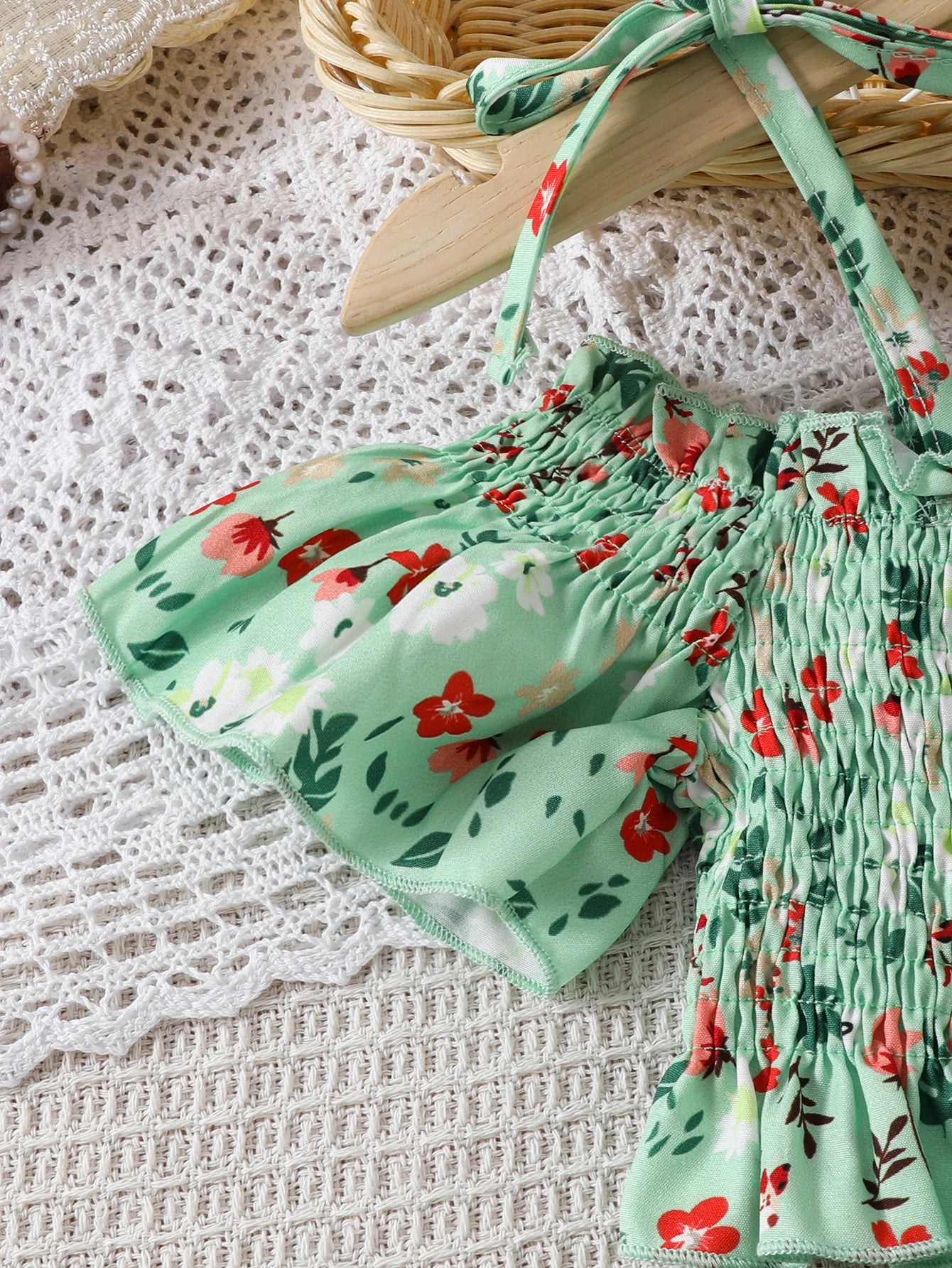 Baby Girl Spring and Summer Casual Floral Print Tank Top and Shorts 2-Piece Set