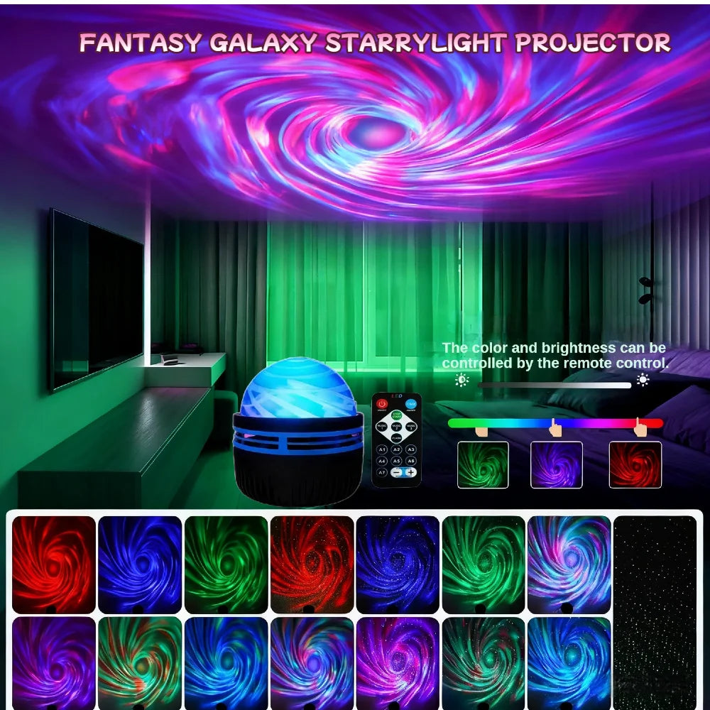 Smart Remote Starry Galaxy Projector - Auto Rotating LED Aurora Lamp