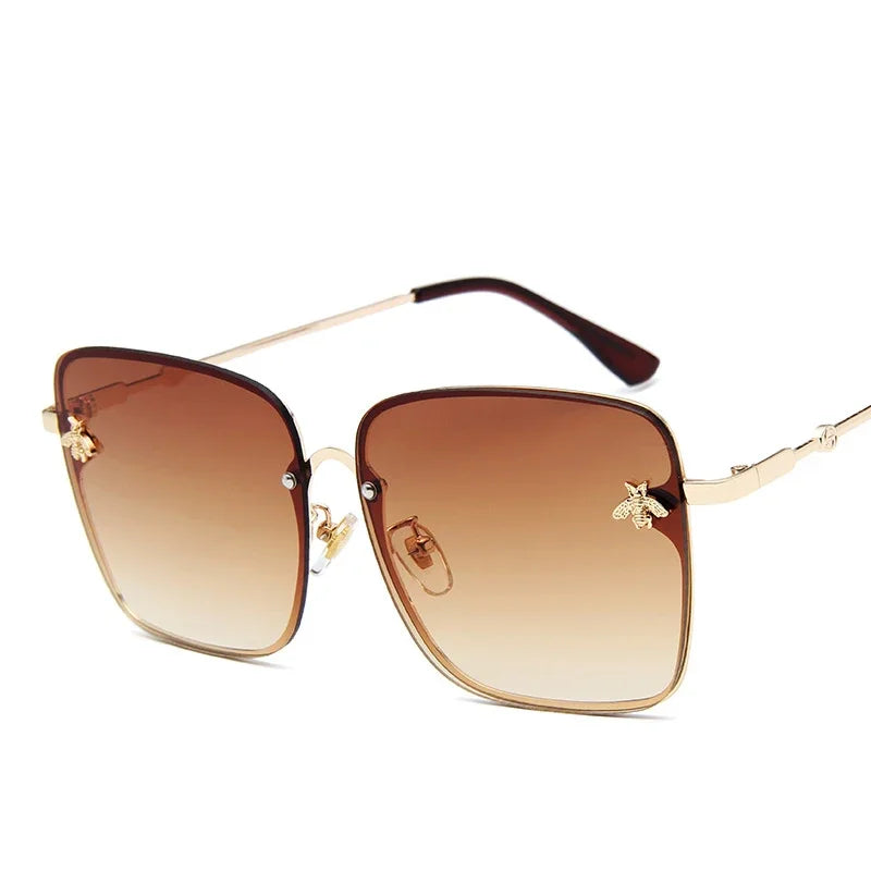 2024 New Fashion Lady Oversized Rimless Square Bee Sunglasses Women Men Small Glasses Gradient Sun Glasses Female UV400